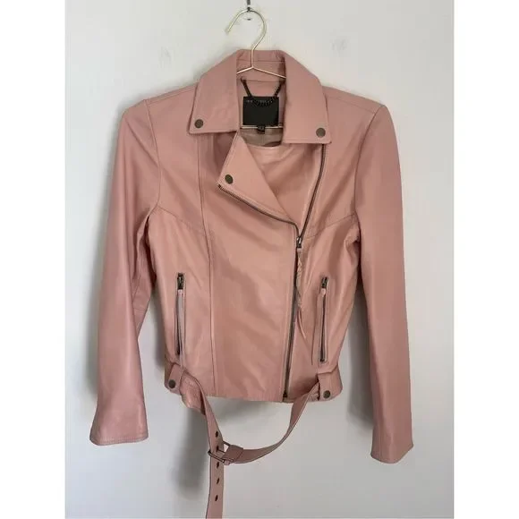 MUUBAA London Pink Biker Sheep Leather Jacket Size 6 - Picture 2 of 10